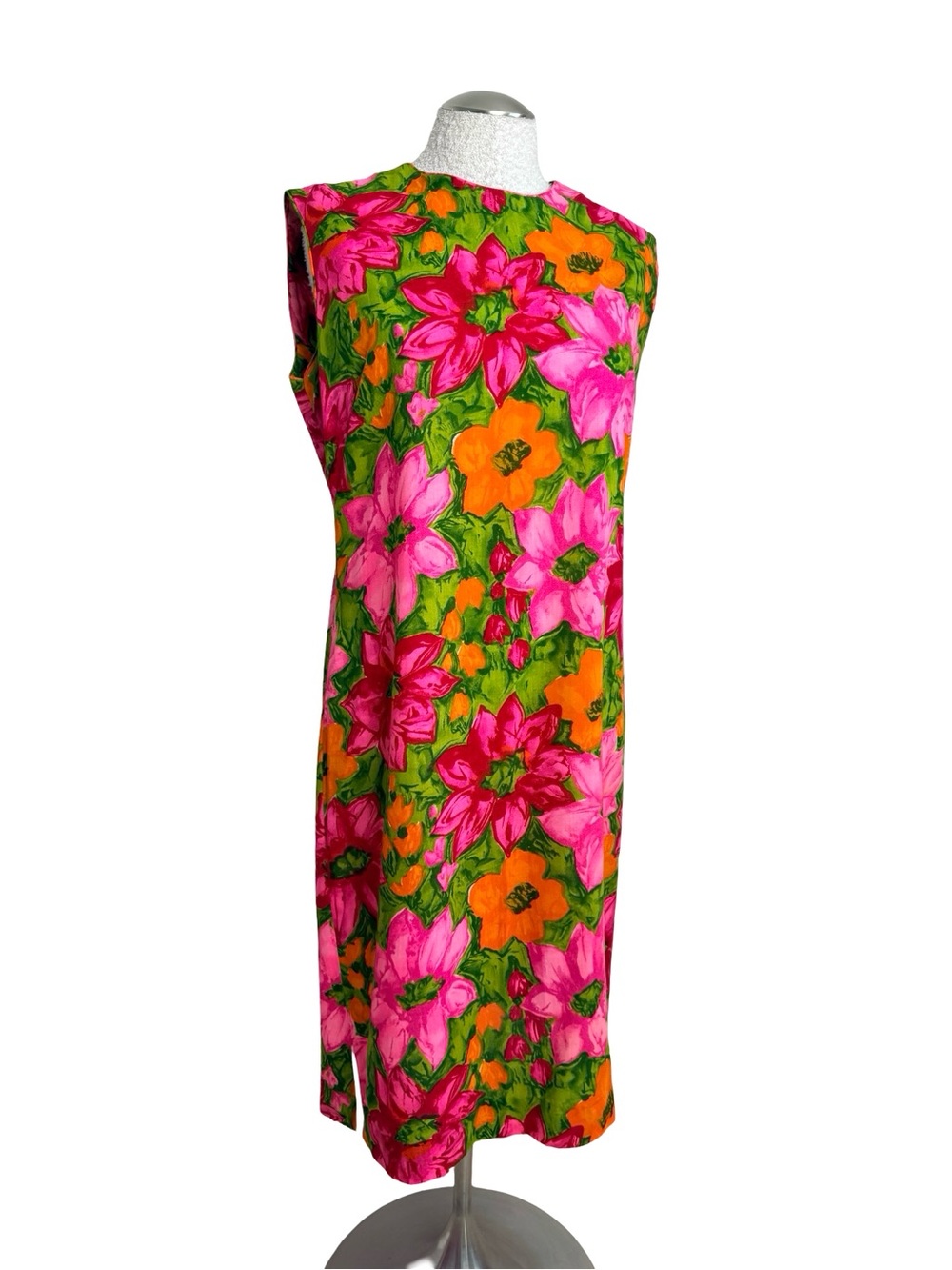 Vintage 60s Hawaiian Pink & Orange Floral Shift Tiki Dress